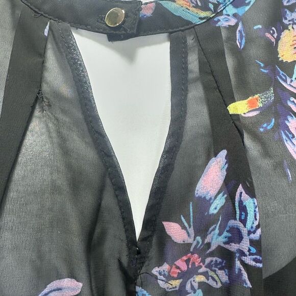 Black floral see through long sleeve chiffon blouse Size XXL - Picture 6 of 10